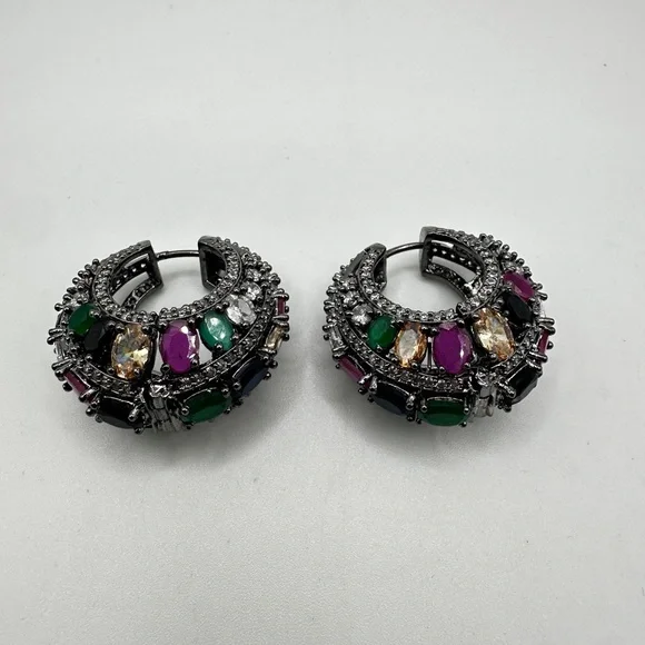 Statement cz rhinestone, possible gemstones in black "silver" earrings! - Picture 7 of 15